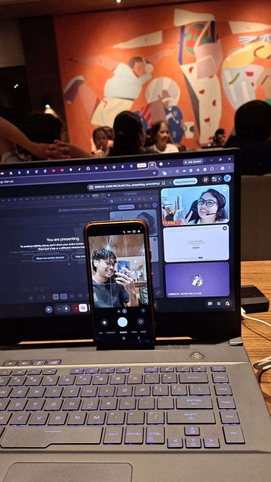 Isang 1on1 session sa Google Meet: naka-screen share ang laptop ni Eirmon, at nag-thank you ang student